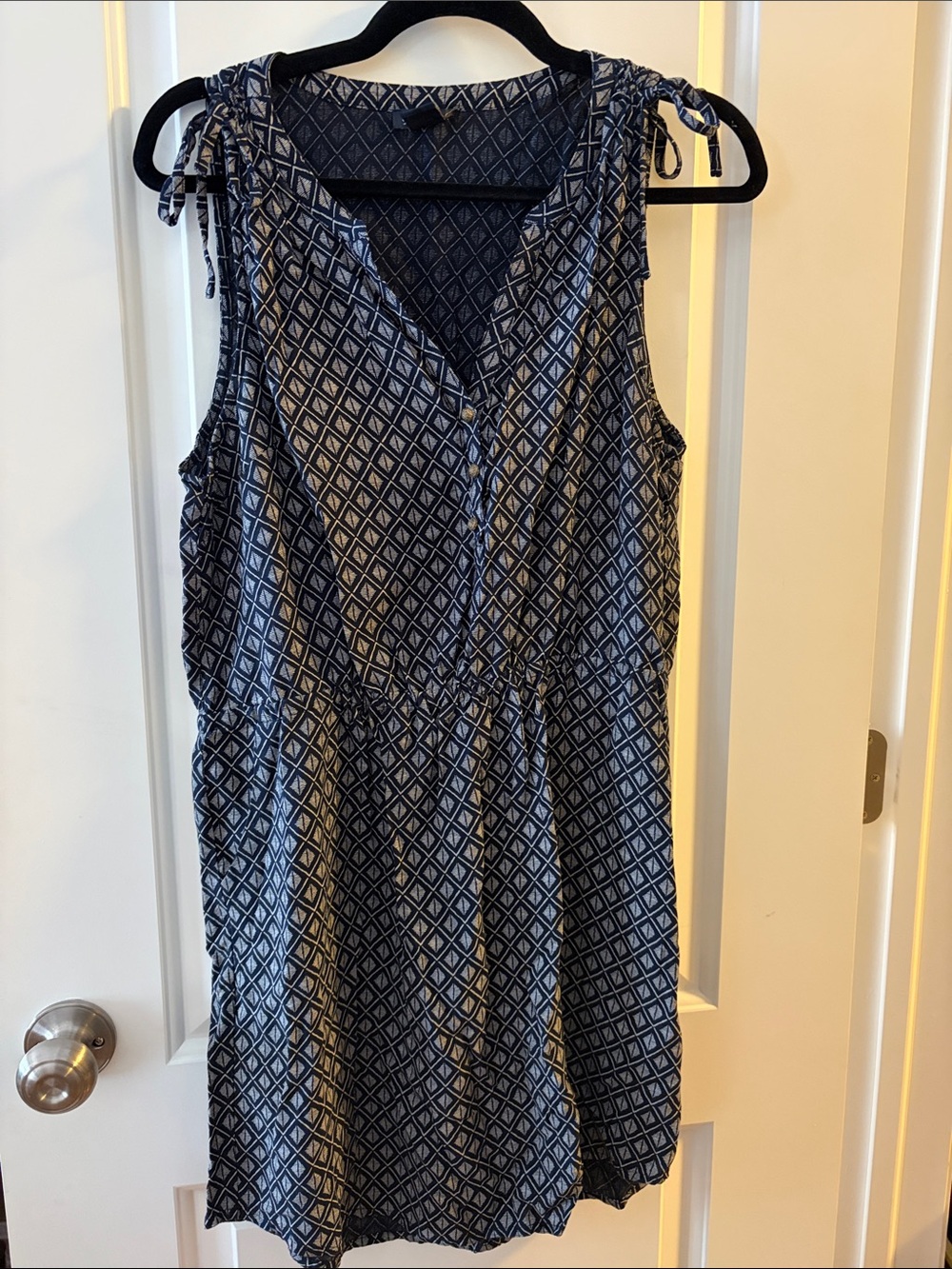 Lucky Brand Navy and White Geometric Print Top